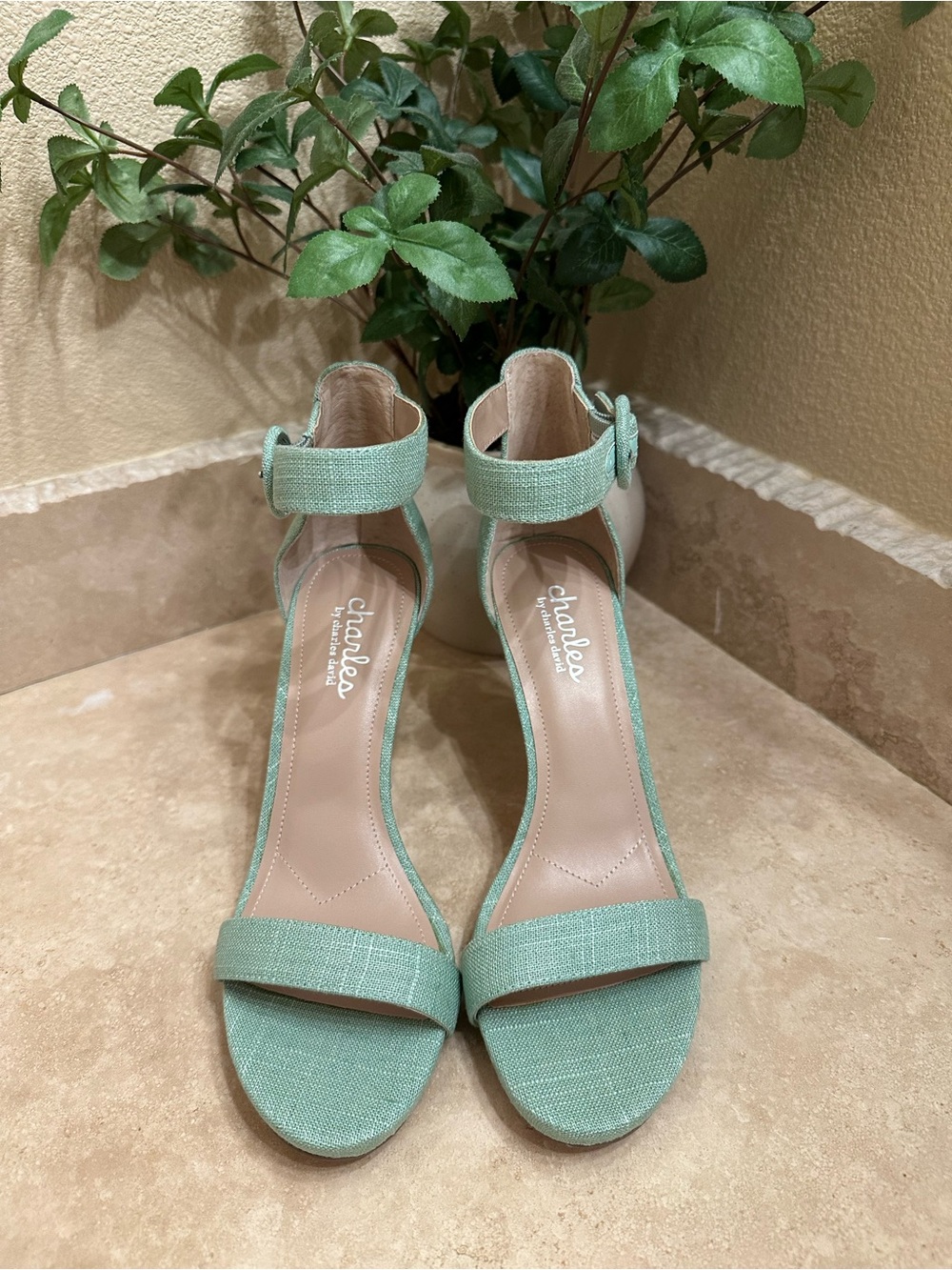 Charles By Charles David Mint Green Open-Toe Ankle Strap Heels